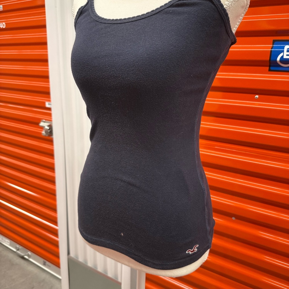 Hollister Dark Navy Scoop Neck Ribbed Tank with Trim